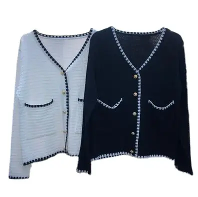 Women Knitted Coat White Black Ice Silk High Waist - Image 5