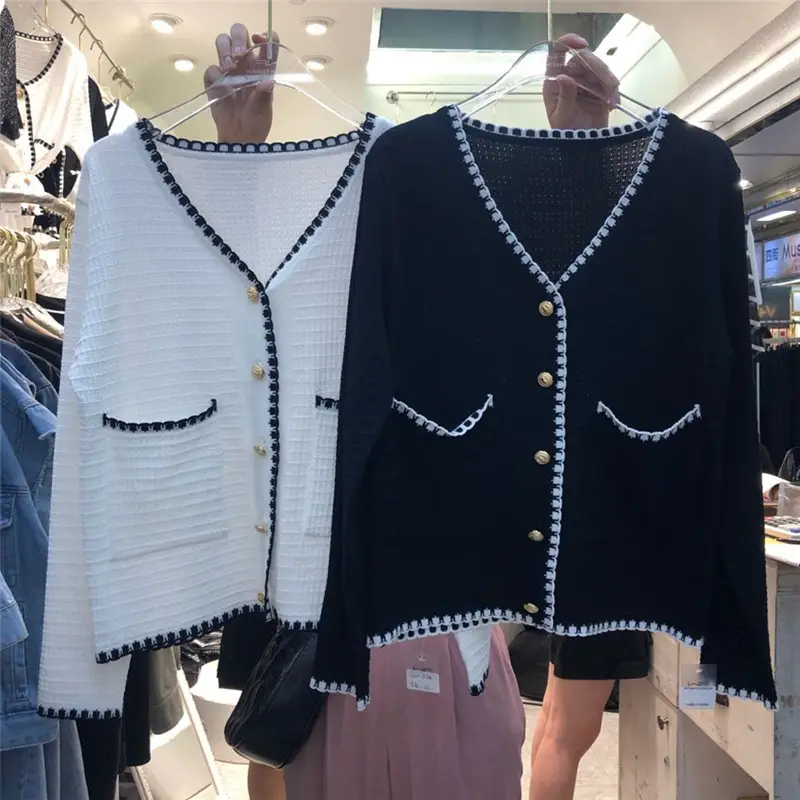 Women Knitted Coat White Black Ice Silk High Waist — feature 2