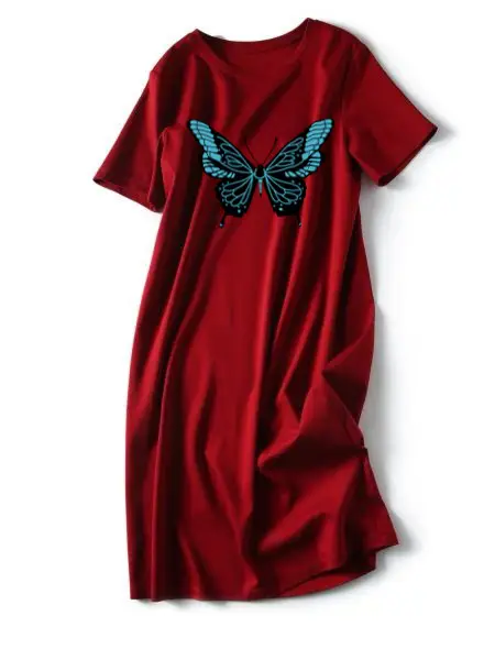 Women Printed Butterfly T-shirt Dress Red Mid-Length Casual — feature 16