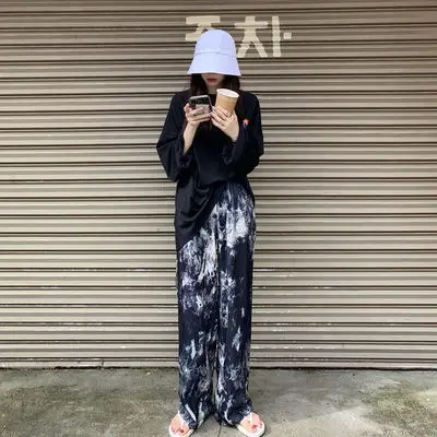 Women's Pink Tie-Dye Wide Leg Pants Summer Loose Fit - Image 4