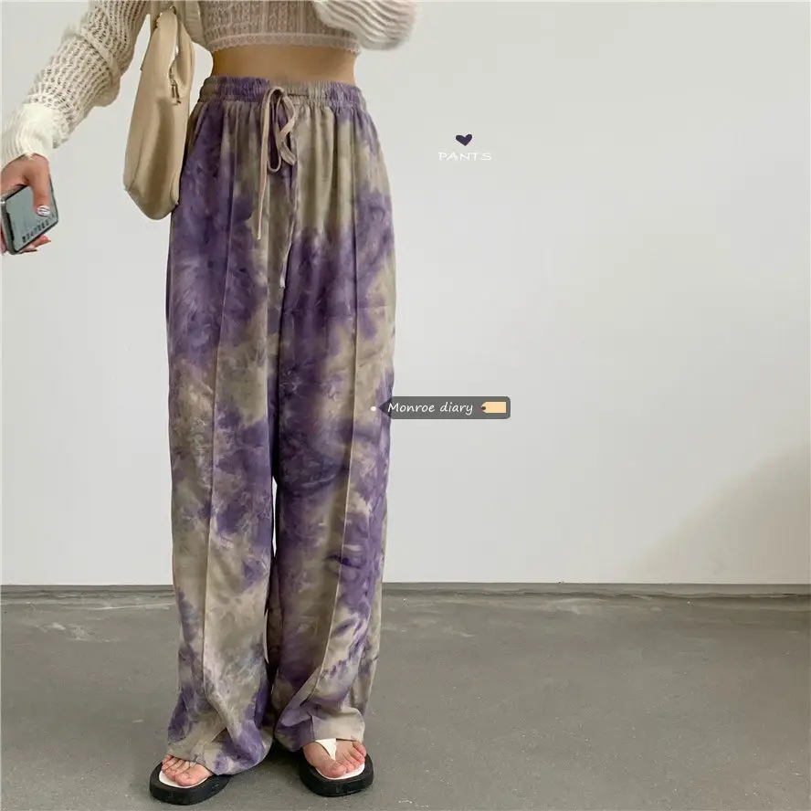 Women's Pink Tie-Dye Wide Leg Pants Summer Loose Fit - Image 5