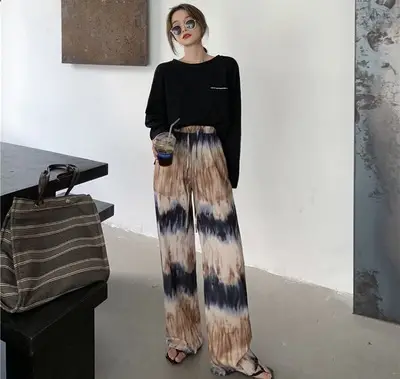 Women's Pink Tie-Dye Wide Leg Pants Summer Loose Fit - Image 9