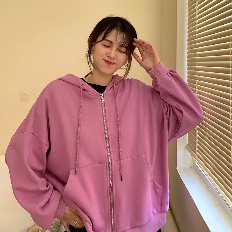 Women Black Cotton Hoodie Long Sleeve Zipper Winter Wear - Image 3