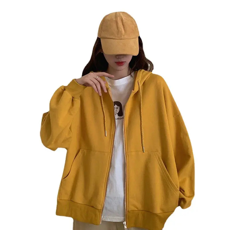 Women Black Cotton Hoodie Long Sleeve Zipper Winter Wear - Image 7