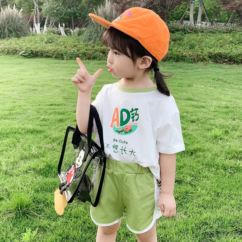 100 Cotton Summer Kids Shorts Set Orange White