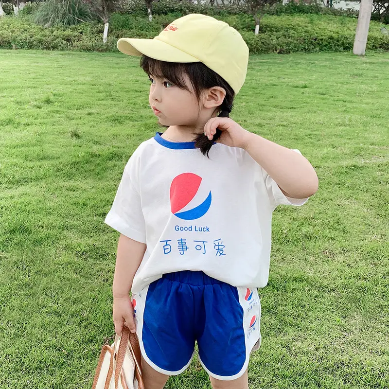 100 Cotton Summer Kids Shorts Set Orange White