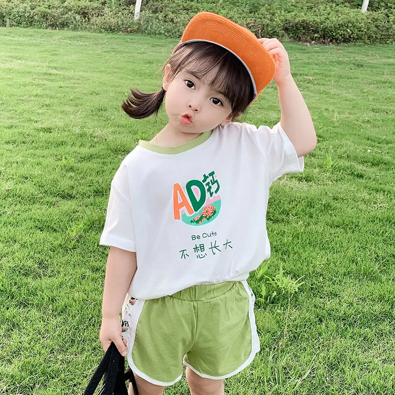 100 Cotton Summer Kids Shorts Set Orange White