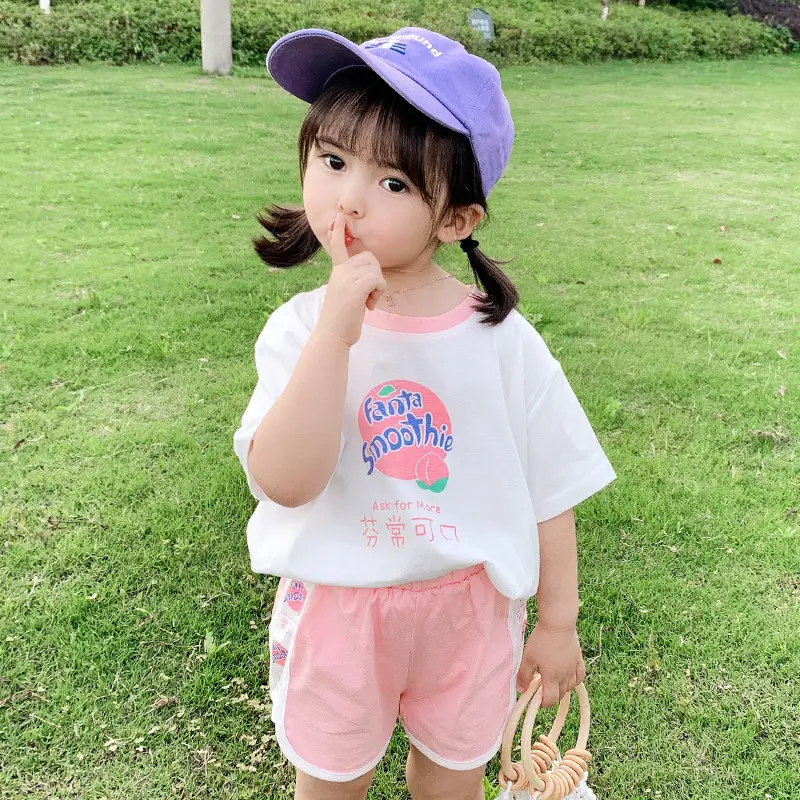 100 Cotton Summer Kids Shorts Set Orange White