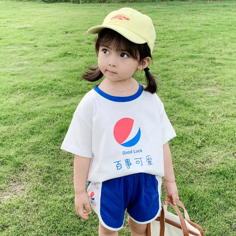 100 Cotton Summer Kids Shorts Set Orange White