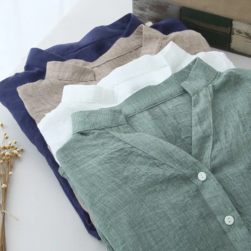 Women Linen 3Q Sleeve Shirt Shorts Set Summer - Image 8