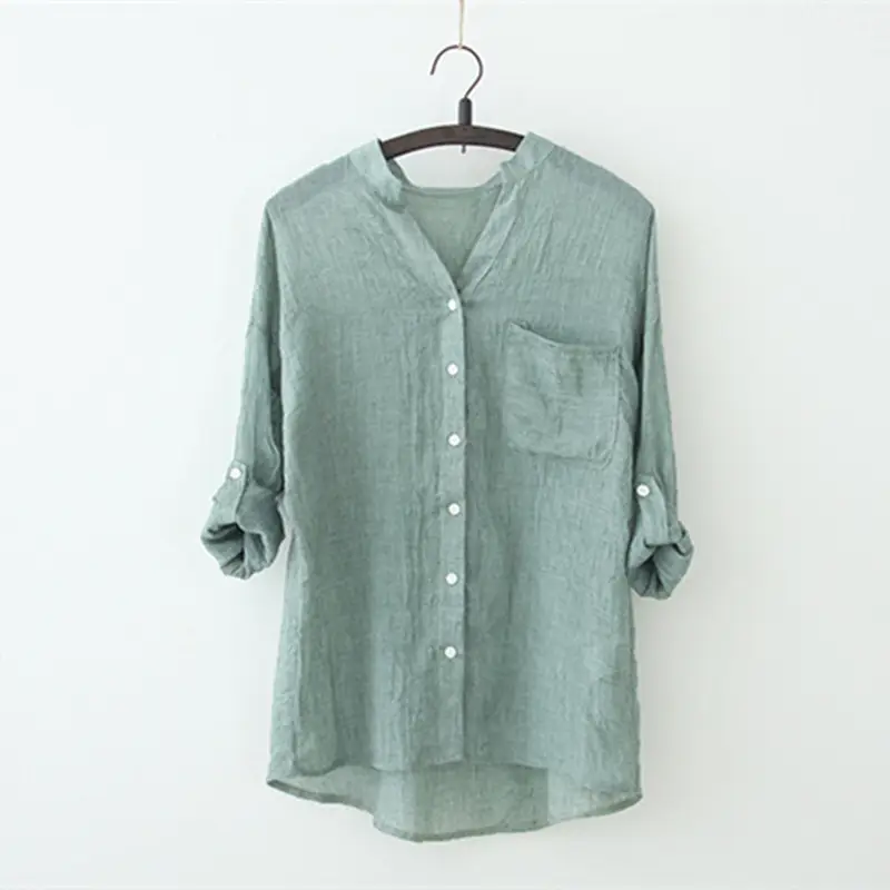 Women Linen 3Q Sleeve Shirt Shorts Set Summer - Image 9