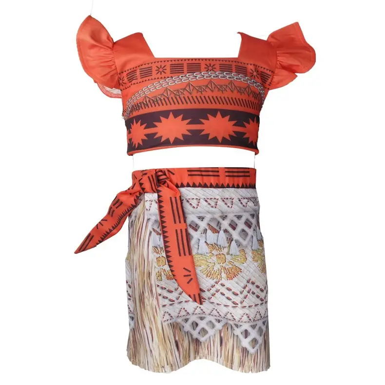 2017 Cartoon Two-Piece Dress Orange White Fringed Belt - Image 2