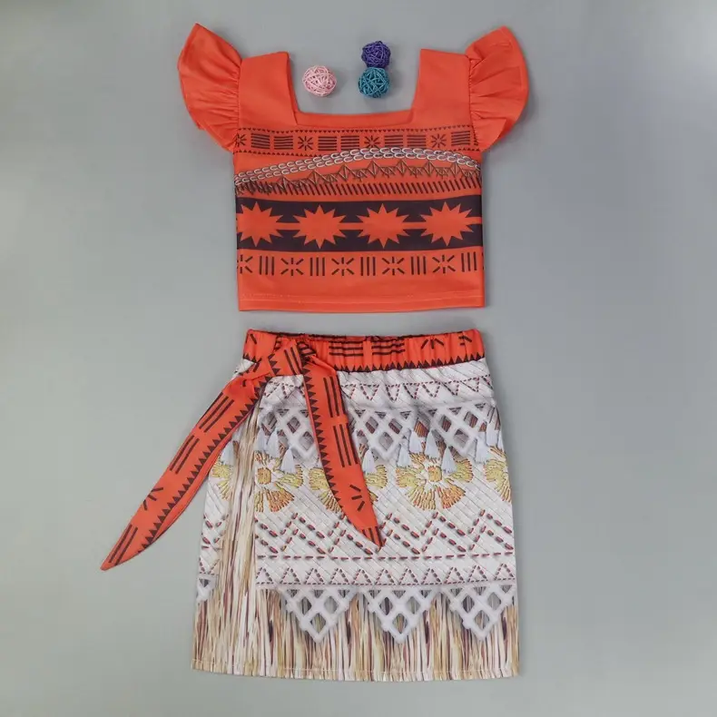 2017 Cartoon Two-Piece Dress Orange White Fringed Belt - Image 3