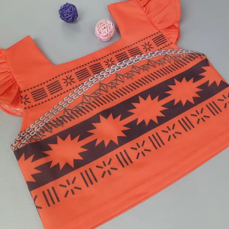 2017 Cartoon Two-Piece Dress Orange White Fringed Belt - Image 4
