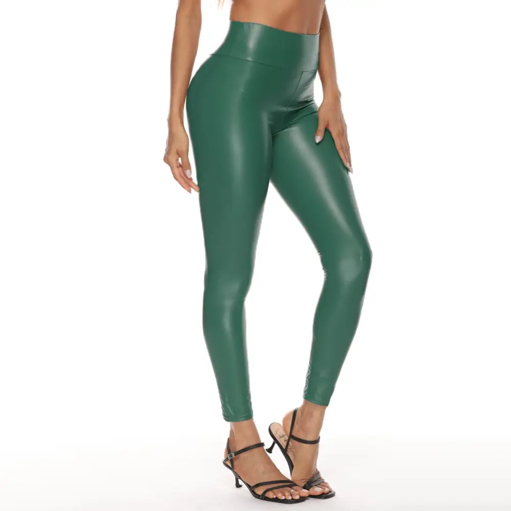 Women's Black Leather High Waist Leggings with Thickened Light - Image 11
