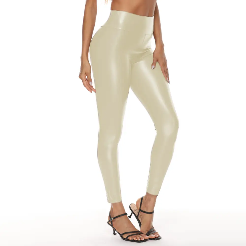 Women's Black Leather High Waist Leggings with Thickened Light - Image 13
