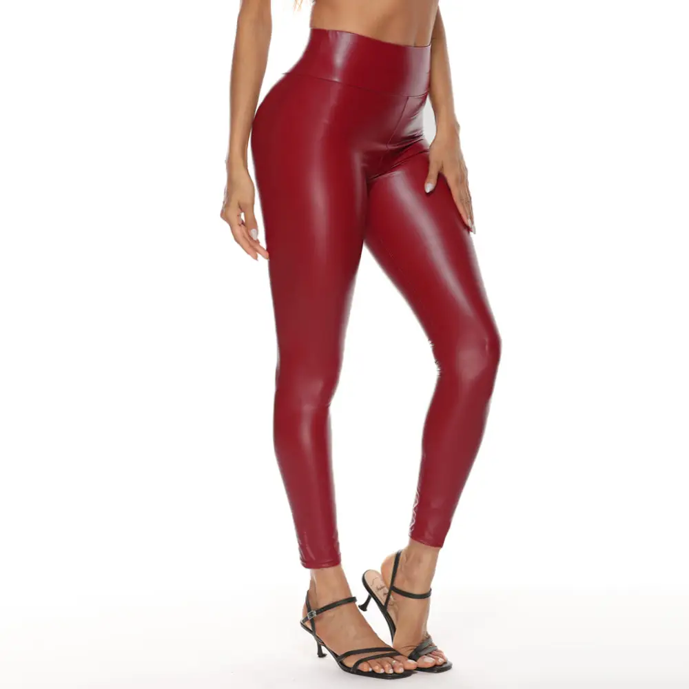 Women's Black Leather High Waist Leggings with Thickened Light - Image 14