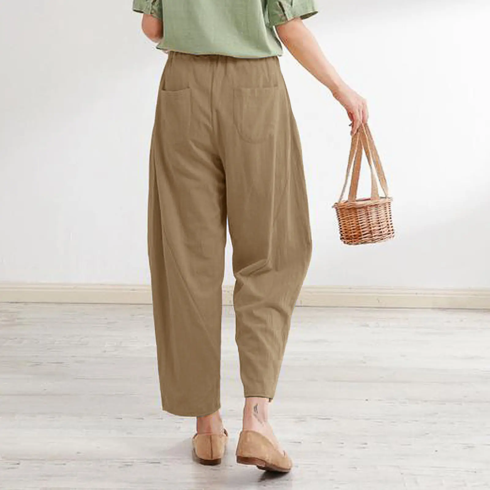 2022 Women's Loose Cotton Linen Trousers Large - Image 8