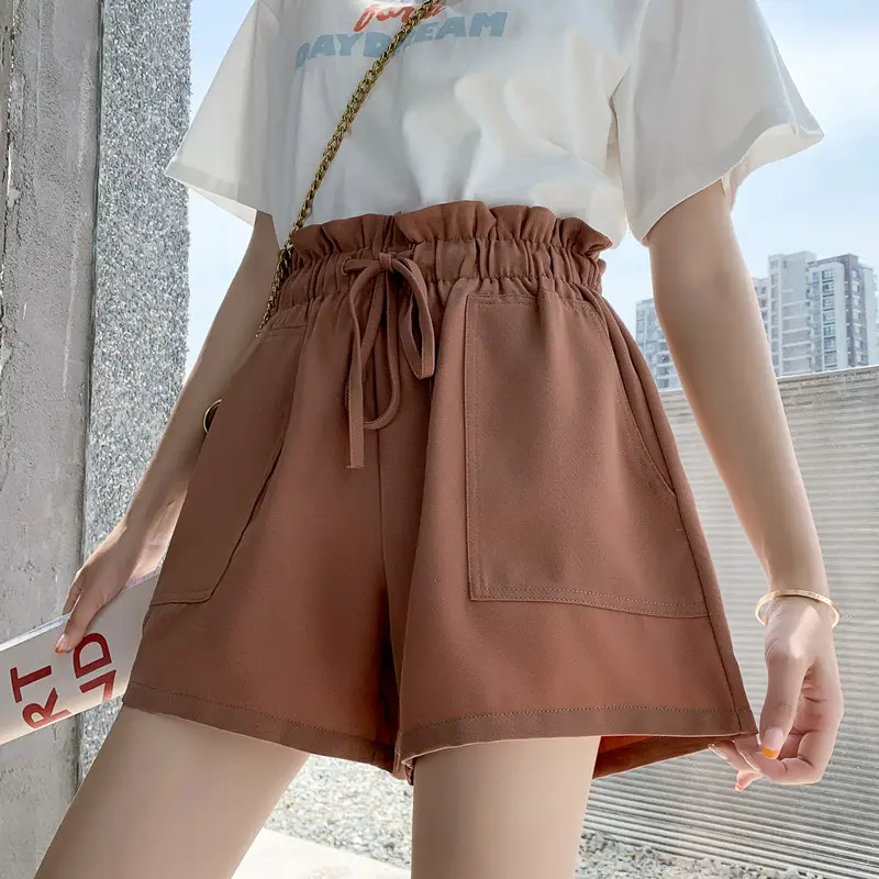 Korean Style Slim Wide Leg Hot Pants Brown - Image 2