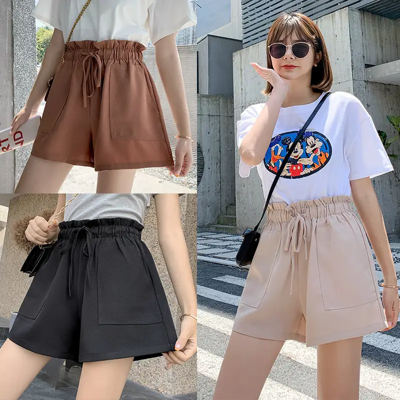 Korean Style Slim Wide Leg Hot Pants Brown - Image 4