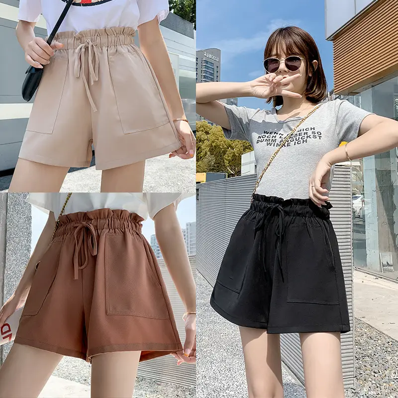 Korean Style Slim Wide Leg Hot Pants Brown - Image 5