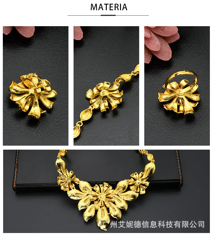 Cross-Border Dubai Middle Eastern Jewelry Set Bride Wedding Necklace Ring Earrings Bracelet Four-Piece Set Jewelry Wholesale — feature 12