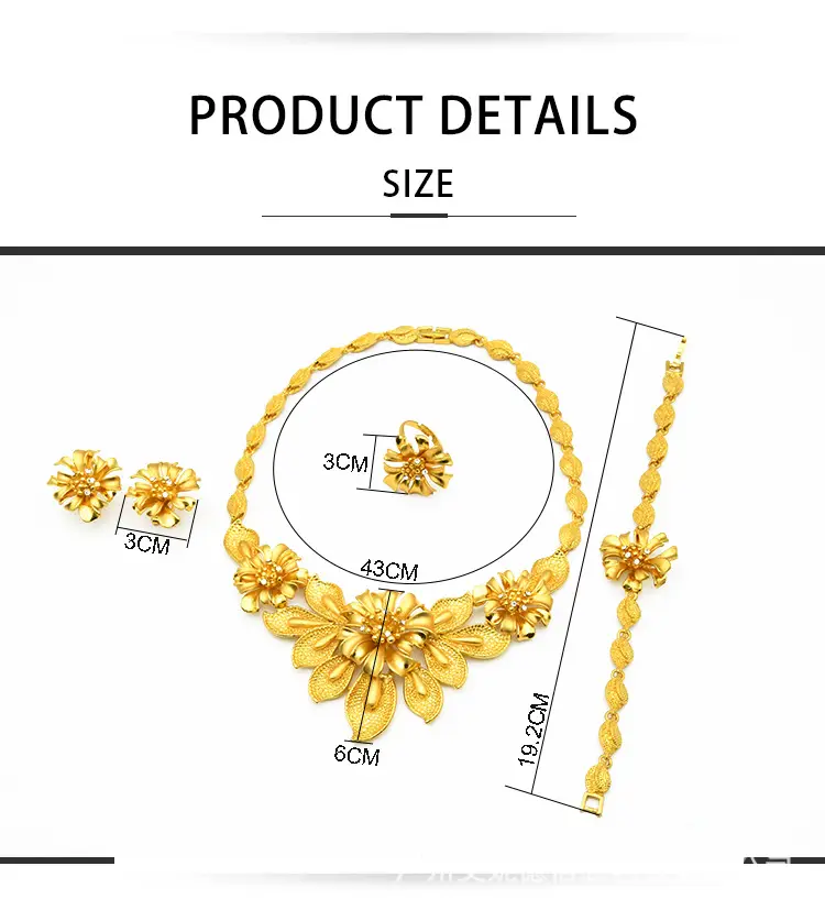 Cross-Border Dubai Middle Eastern Jewelry Set Bride Wedding Necklace Ring Earrings Bracelet Four-Piece Set Jewelry Wholesale — feature 4