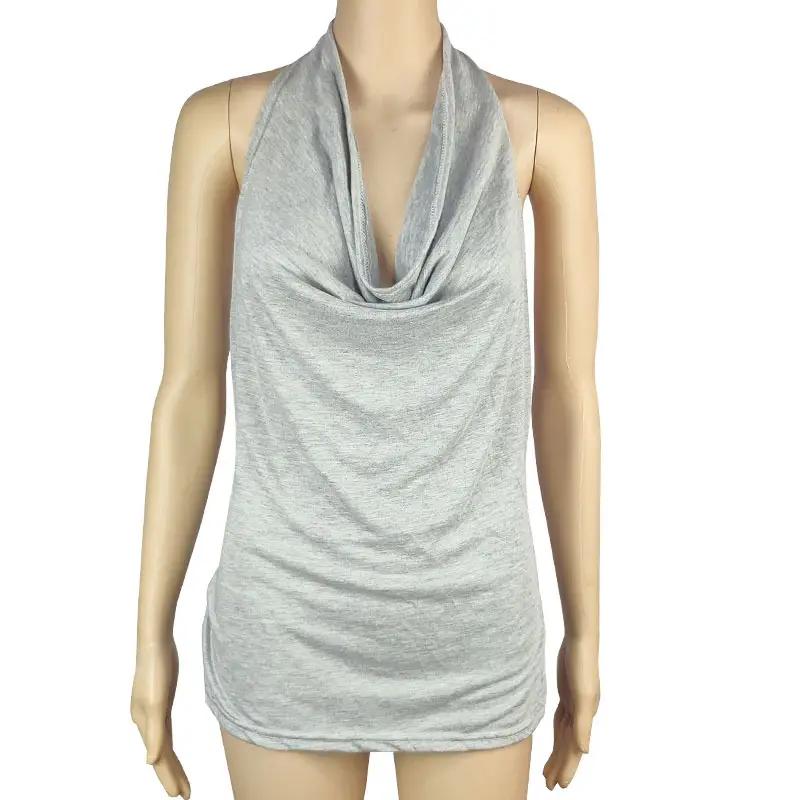 Black Backless Halterneck T-Shirt for Women Slimming Cotton - Image 18