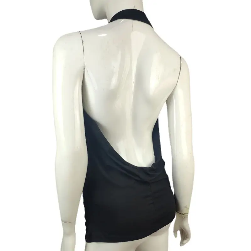 Black Backless Halterneck T-Shirt for Women Slimming Cotton - Image 21