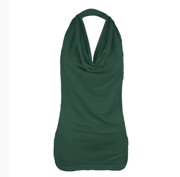 Black Backless Halterneck T-Shirt for Women Slimming Cotton - Image 10