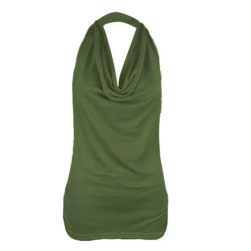 Black Backless Halterneck T-Shirt for Women Slimming Cotton - Image 11