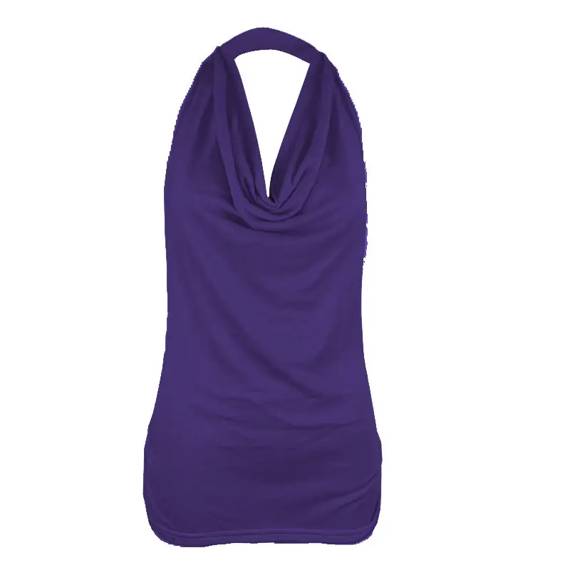 Black Backless Halterneck T-Shirt for Women Slimming Cotton - Image 12