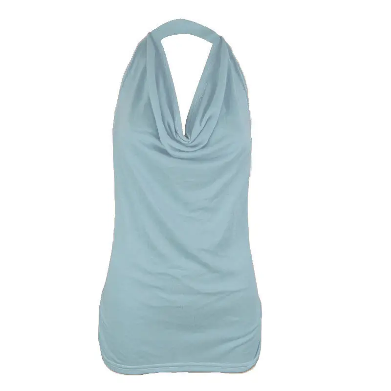 Black Backless Halterneck T-Shirt for Women Slimming Cotton - Image 14