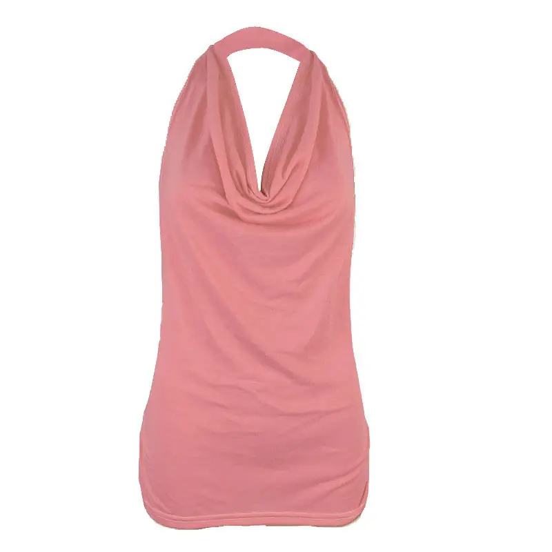 Black Backless Halterneck T-Shirt for Women Slimming Cotton - Image 16