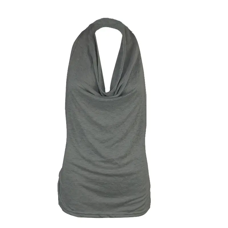 Black Backless Halterneck T-Shirt for Women Slimming Cotton - Image 2
