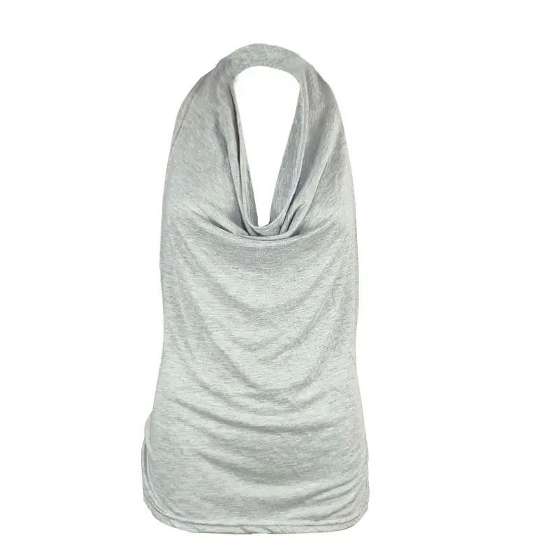 Black Backless Halterneck T-Shirt for Women Slimming Cotton - Image 3