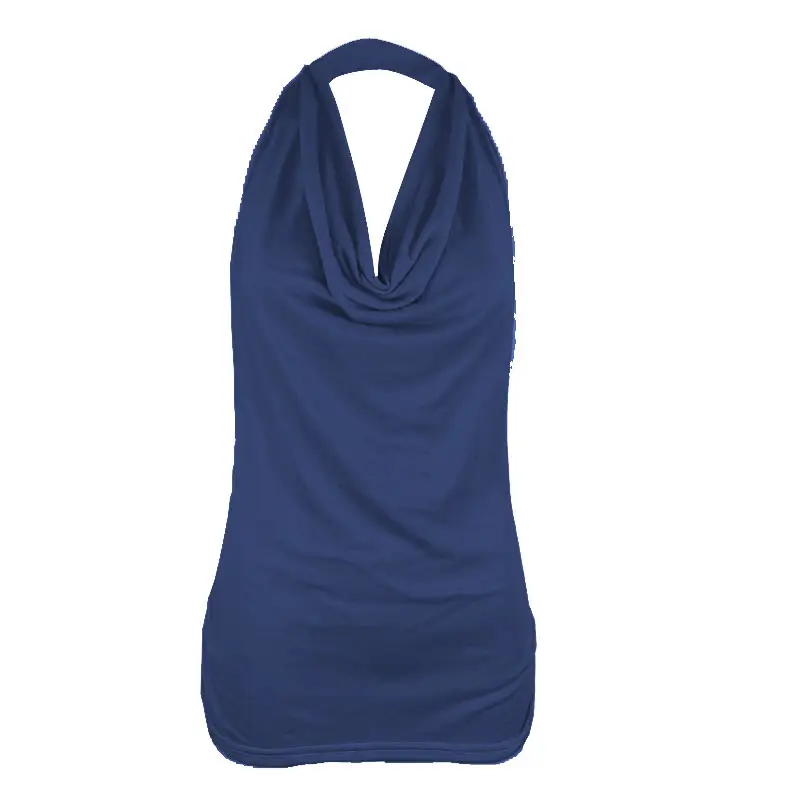 Black Backless Halterneck T-Shirt for Women Slimming Cotton - Image 9