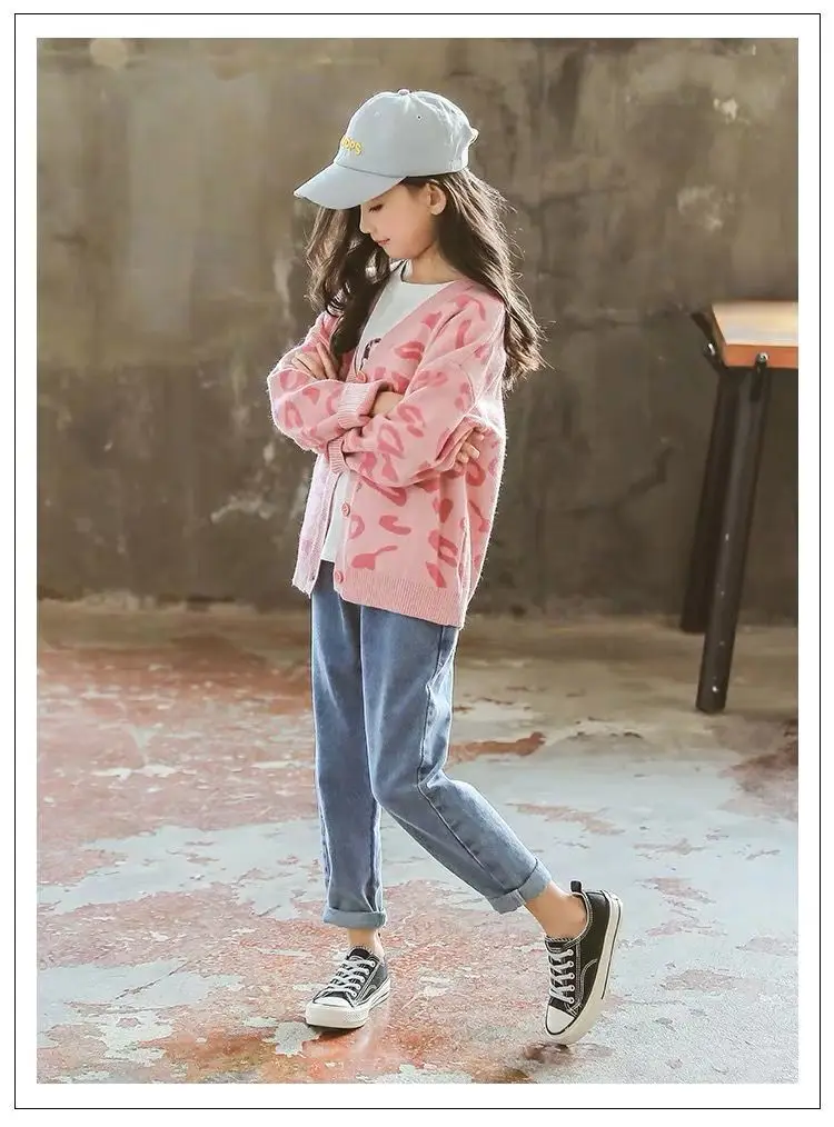 Girls Pink Leopard Print Cardigan Sweater New Medium Large — feature 8