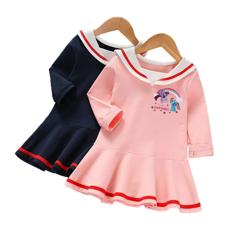 Girls Long Sleeve Dress Navy Blue Princess Print - Image 4