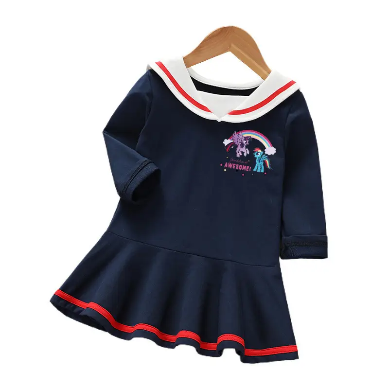 Girls Long Sleeve Dress Navy Blue Princess Print - Image 2