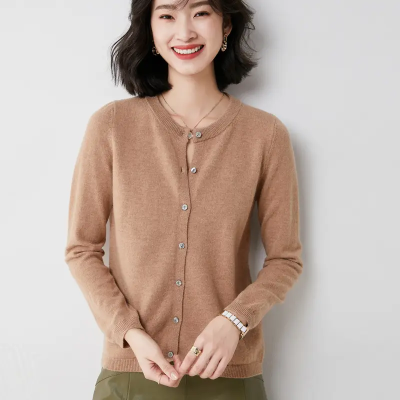 Women Blue Round Neck Cardigan Loose Coat Joker Small - Image 15