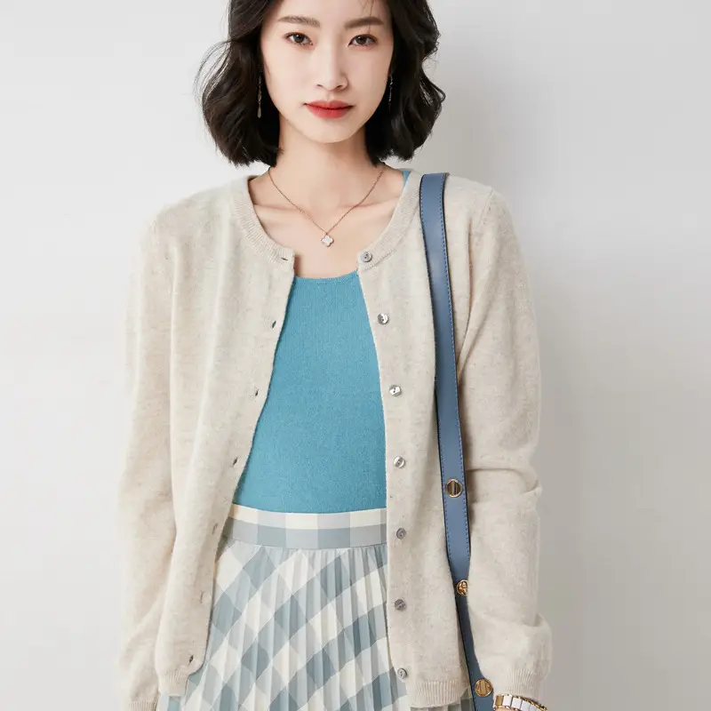 Women Blue Round Neck Cardigan Loose Coat Joker Small - Image 17