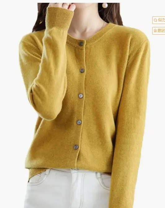 Women Blue Round Neck Cardigan Loose Coat Joker Small - Image 13