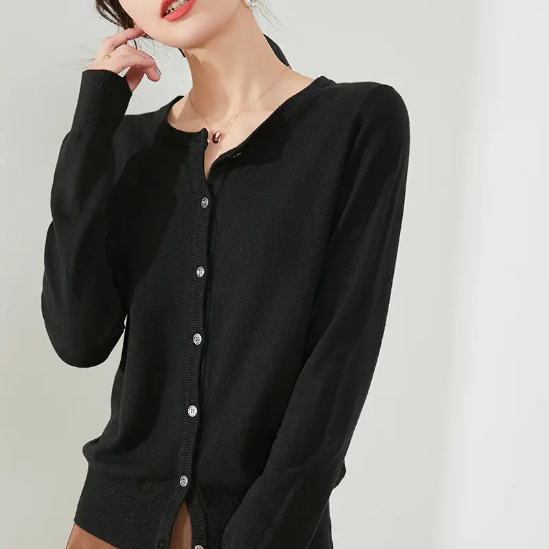 Women Blue Round Neck Cardigan Loose Coat Joker Small - Image 3
