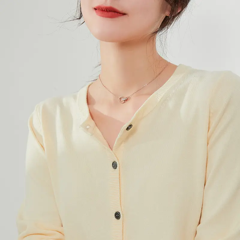 Women Blue Round Neck Cardigan Loose Coat Joker Small - Image 5