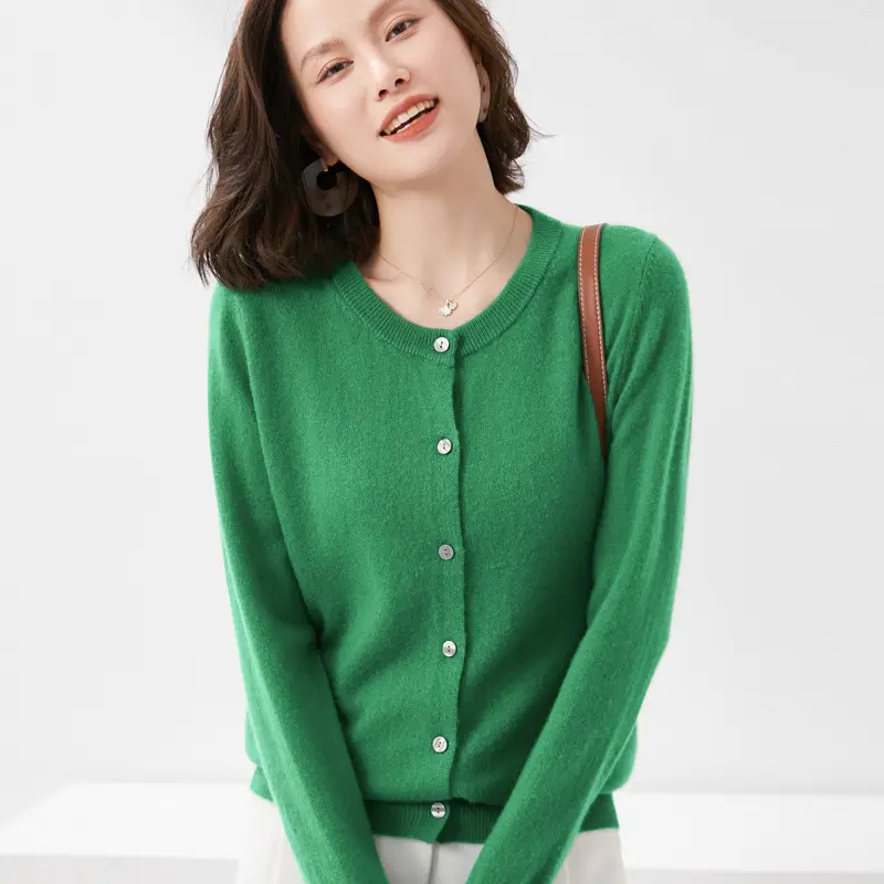 Women Blue Round Neck Cardigan Loose Coat Joker Small - Image 8