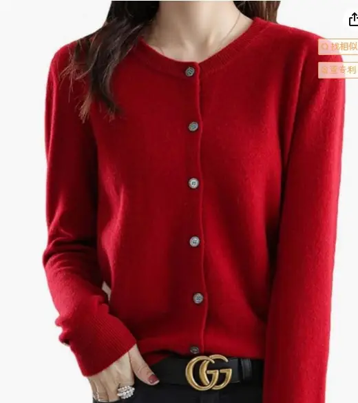 Women Blue Round Neck Cardigan Loose Coat Joker Small - Image 9