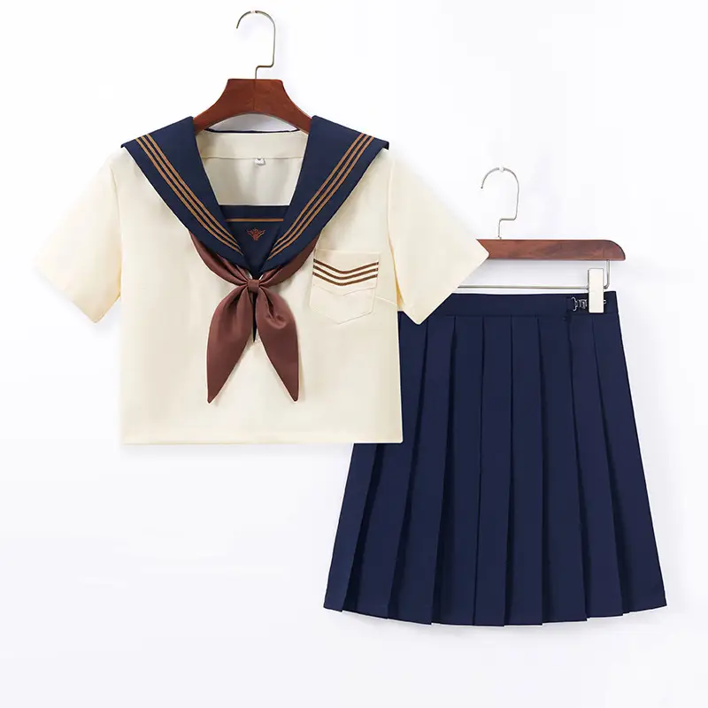 Women's Cream Navy V-Neck School Shirt with Tie Front - Image 4