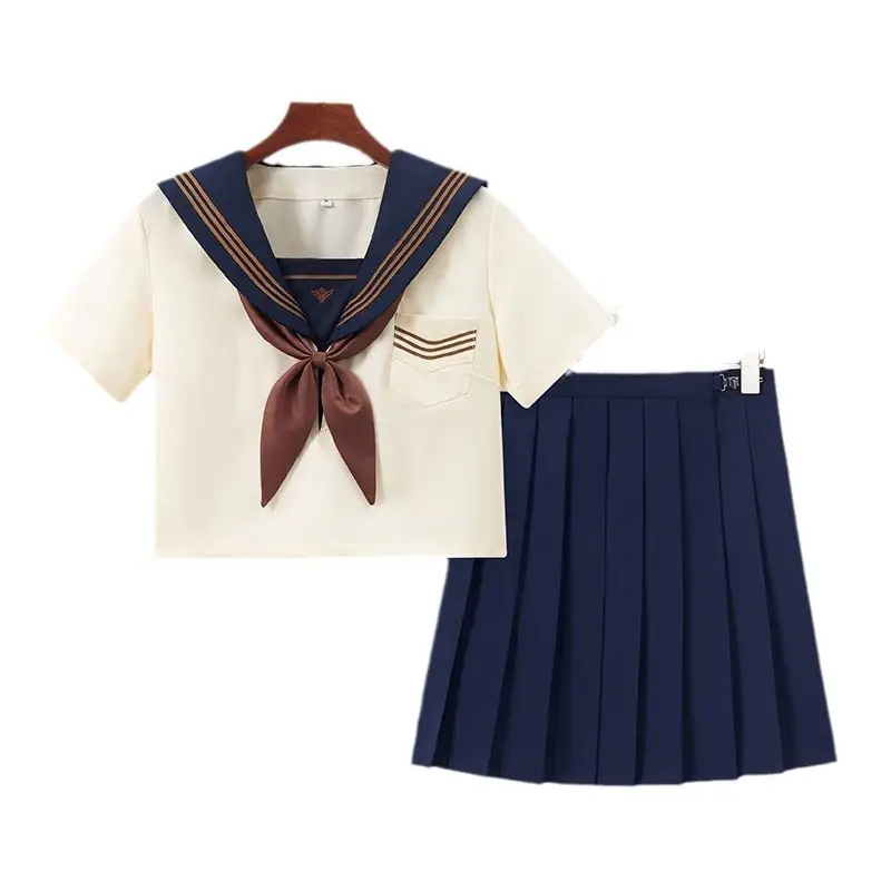 Women's Cream Navy V-Neck School Shirt with Tie Front - Image 15