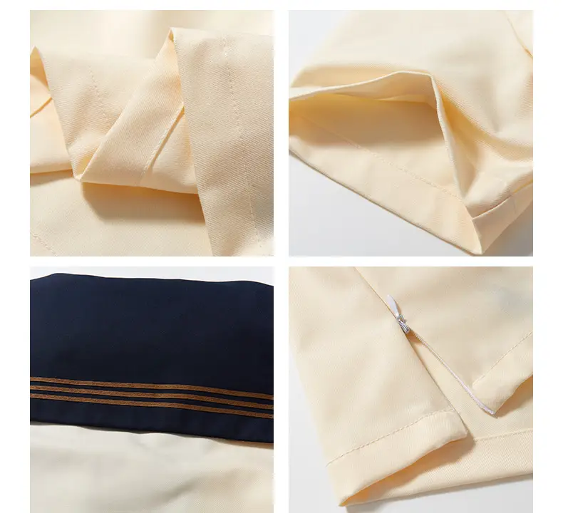 Women's Cream Navy V-Neck School Shirt with Tie Front — feature 10